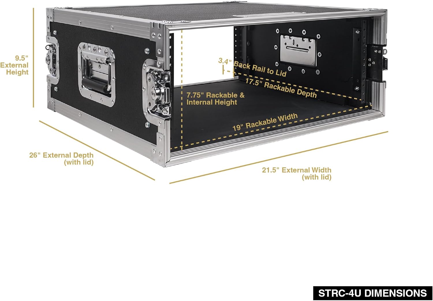 4U PA/DJ Rack/Road Case, 4-Space, with 21" Rackable Depth, Plywood, Metal Ball Corners, Pro Tour Grade Flight Case