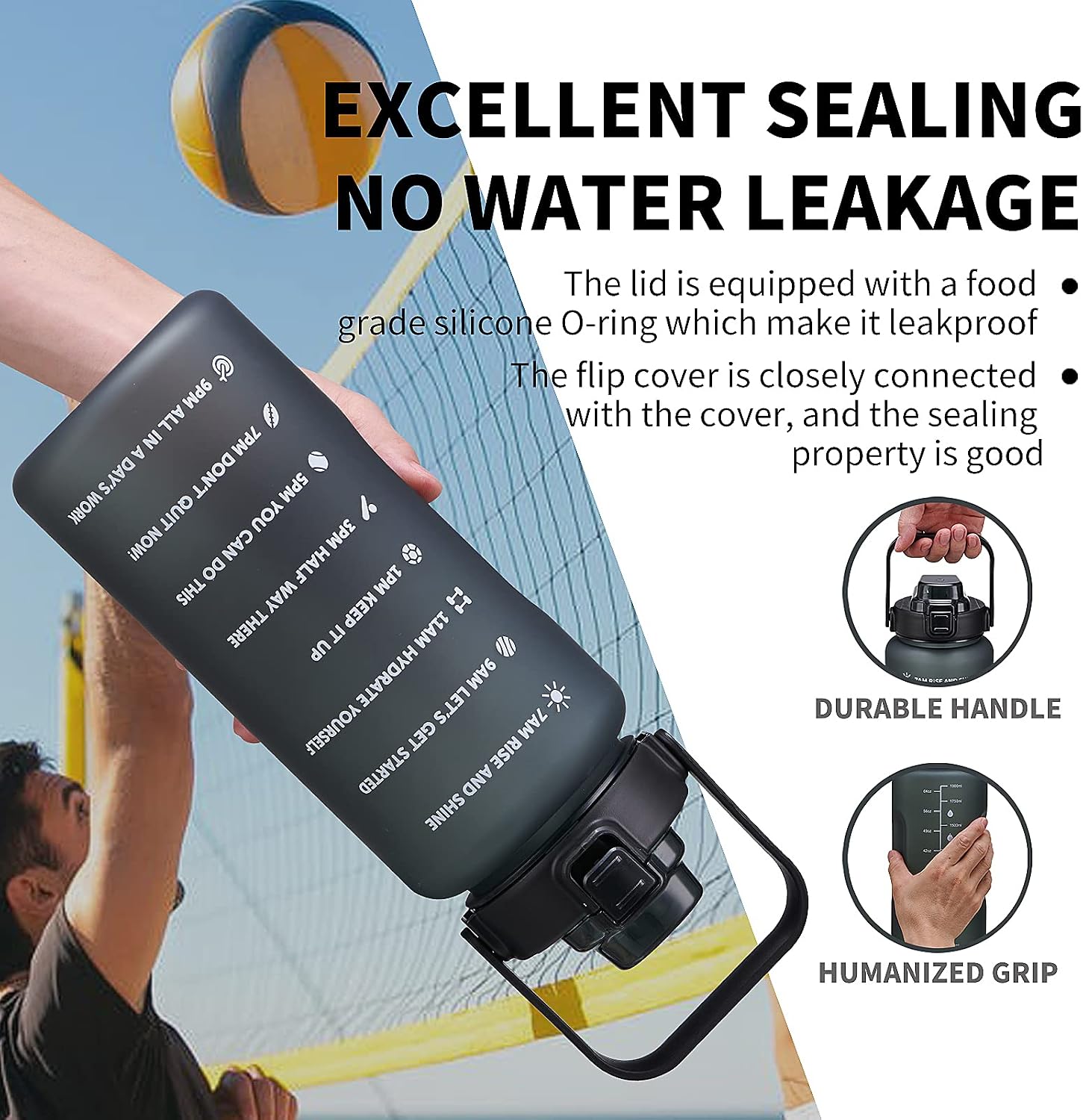 64oz,100oz,128oz Large Motivational Water Bottle with Time Marker, Leakproof & BPA Free Half Gallon Big Water Bottle