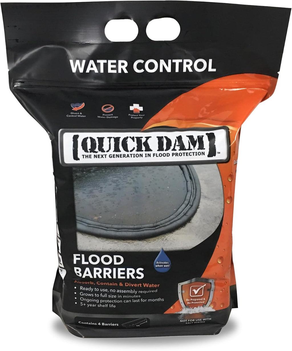 QD65-4 Water Activated 5ft Flood Barrier, 4 Pack, Black | absorb, contain & divert problem flood water