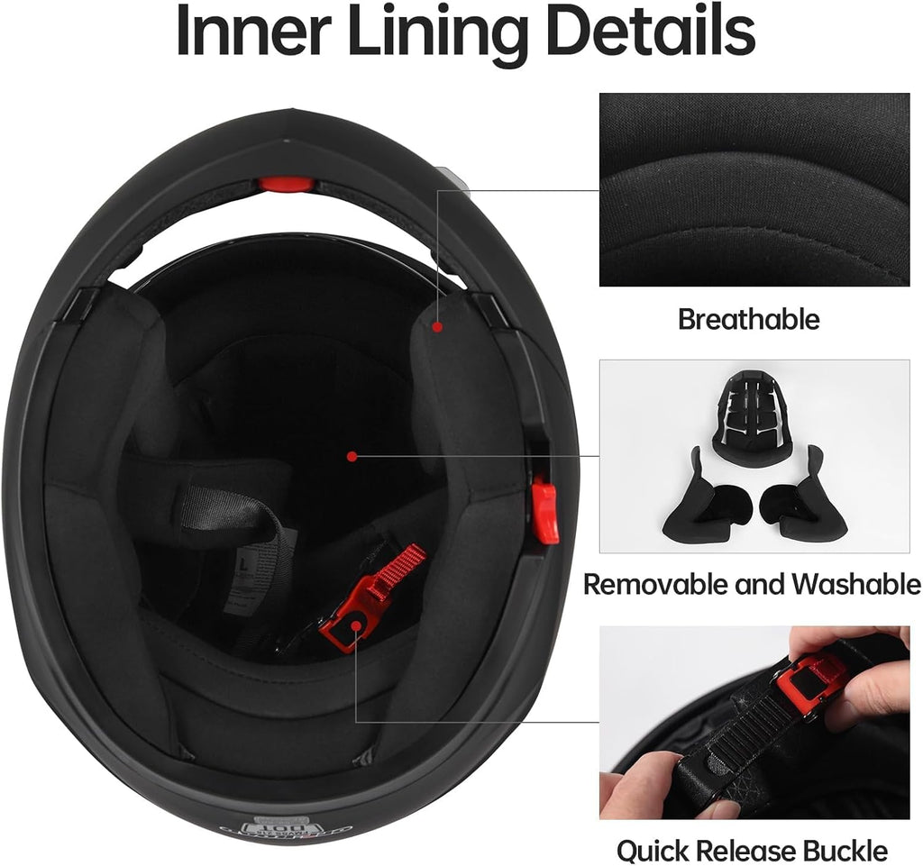 DOT Approved Modular Flip-Up Dual Visor Motorcycle Full Face Helmet for Adults Men & Women with 2 Removable Visors (1
