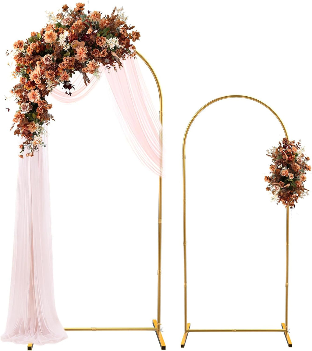 Wedding Arch Backdrop Stand Set of 2 Gold Metal Arch Frame 7.2FT & 6FT Backdrop Stand Wedding Arch Bracket Stand
