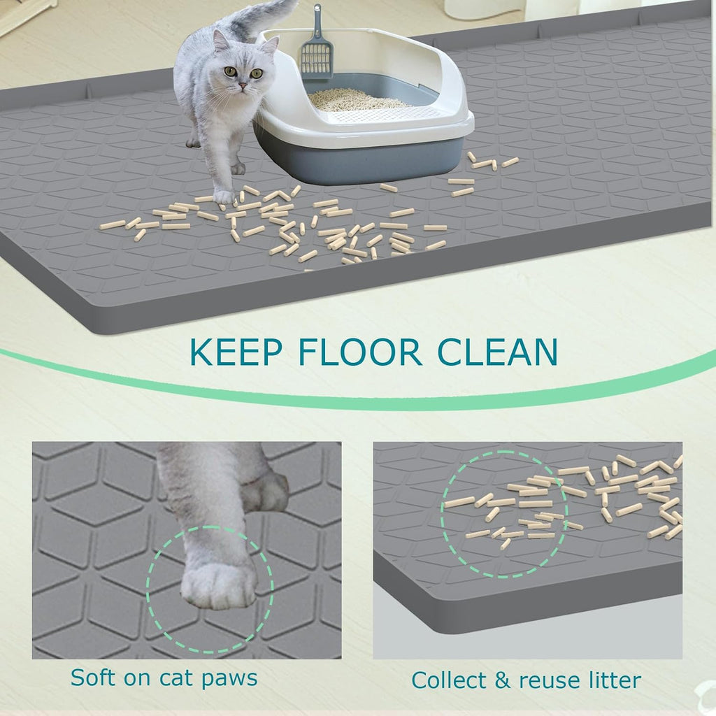 Cat Litter Mat for Litter Box, Silicone Large Cat Litter Trapping Mat - 34x22 in, Waterproof & Non-Slip, Durable &