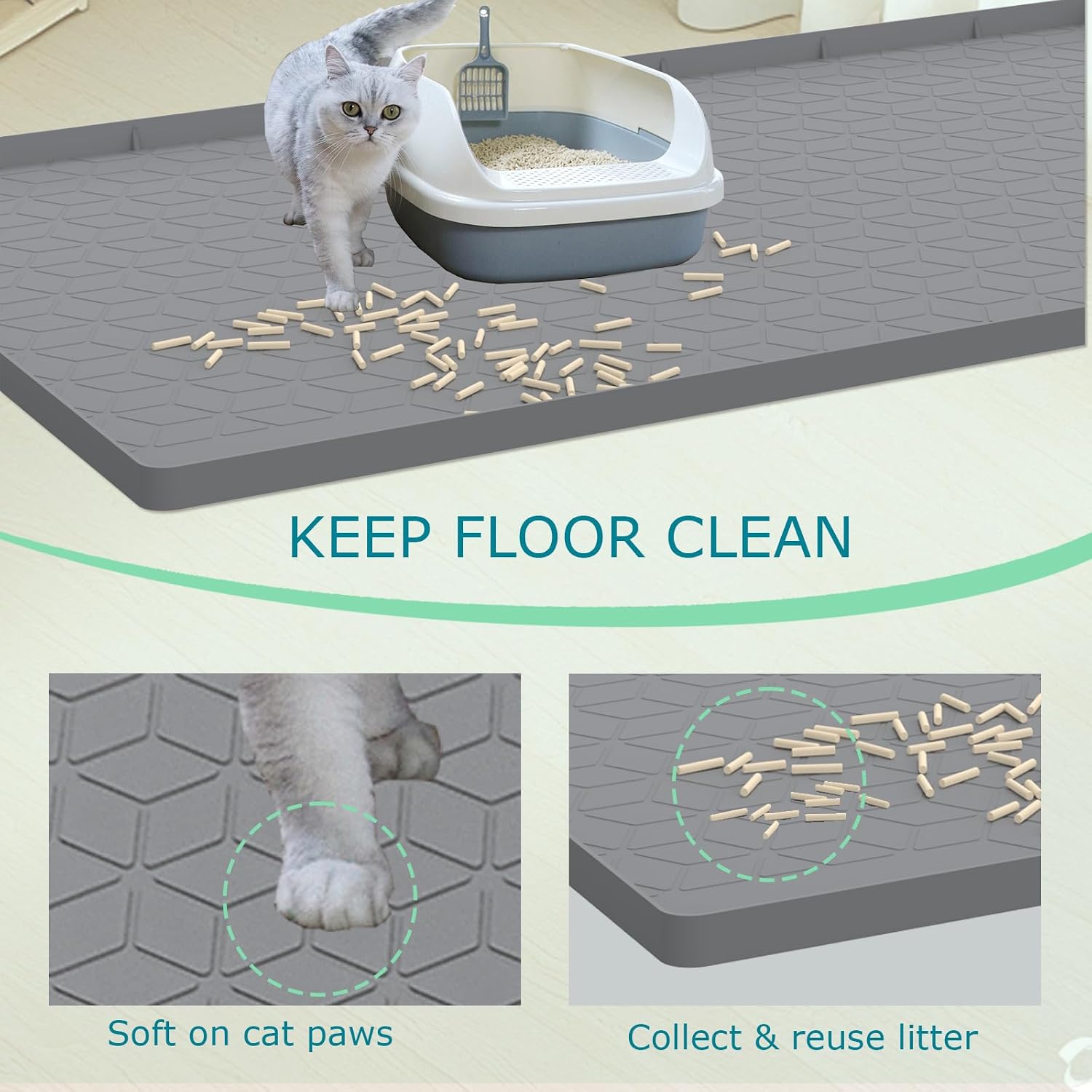 Cat Litter Mat for Litter Box, Silicone Large Cat Litter Trapping Mat - 34x22 in, Waterproof & Non-Slip, Durable &