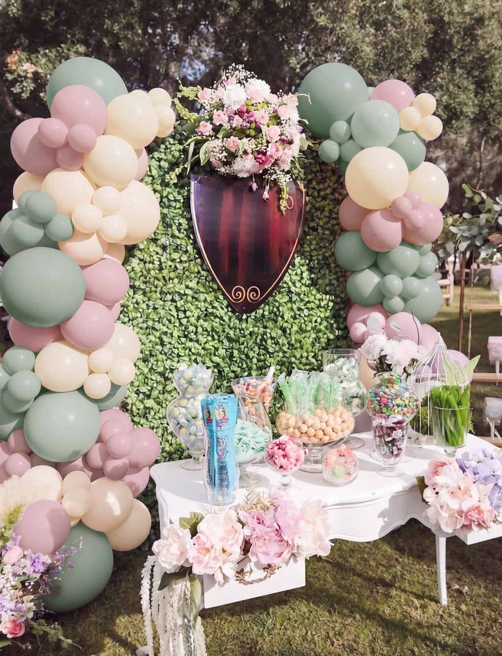 Tea Party Balloon Garland Arch Kit, 144Pcs Pastel Pink Green Yellow Balloons with Large Teapot Foil Balloons, Vintage