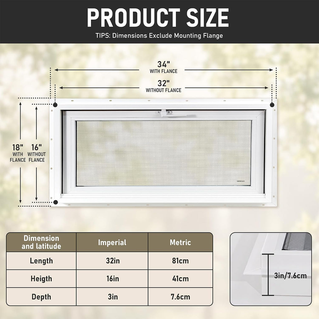 Vinyl Hopper Basement Window 32" x 16" White