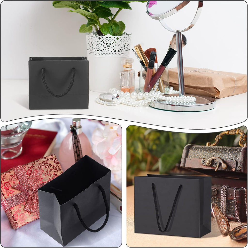 100 Pcs Thicken Black Mini Gift Bags with Handles Gift Card Bags