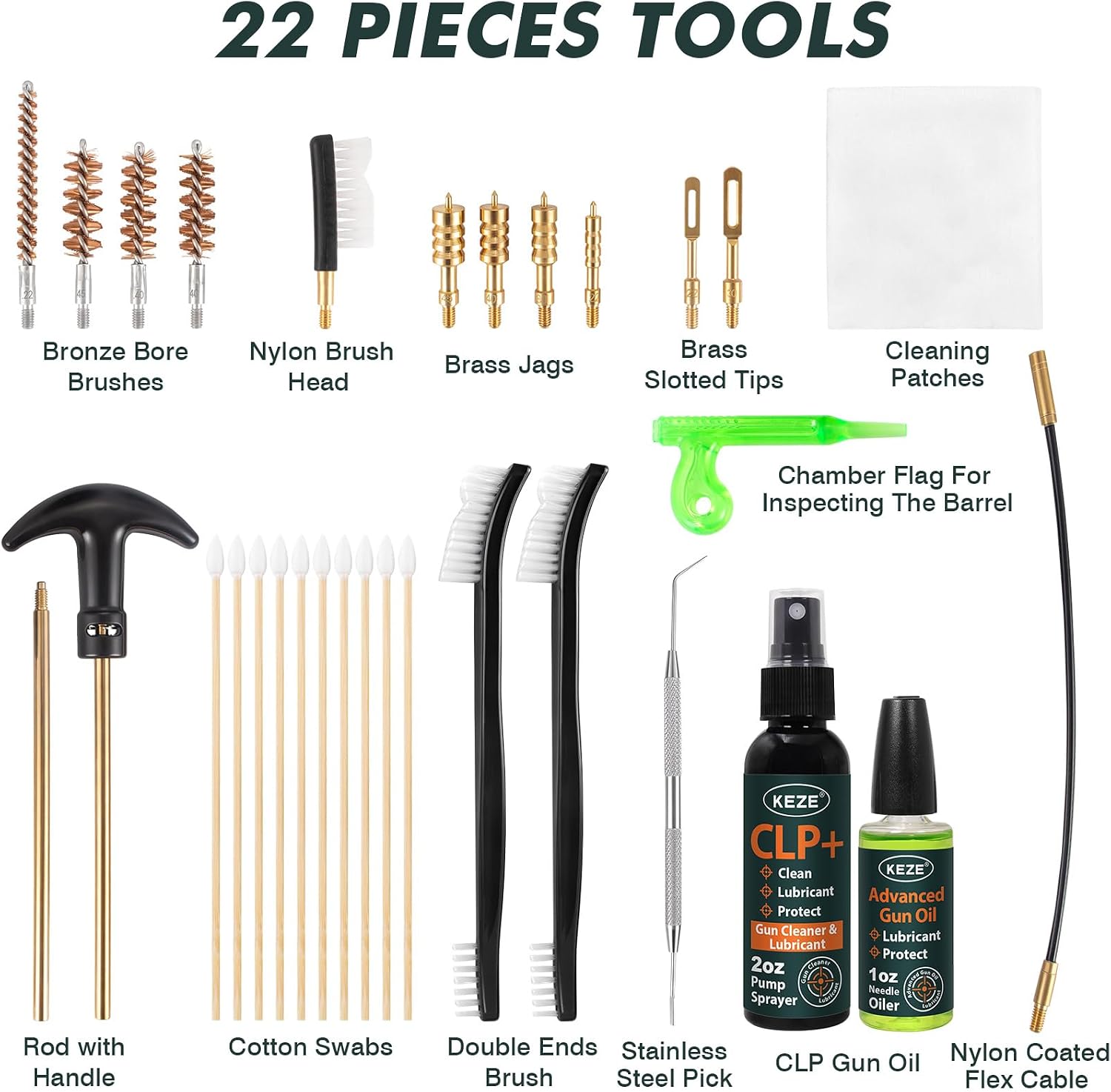 Gun Cleaning Kit 9mm,.22,.357,.38,.45 with Gun Oil 1 oz. & CLP Cleaner Lubricant 2 oz. Handgun Shotgun Rifle and