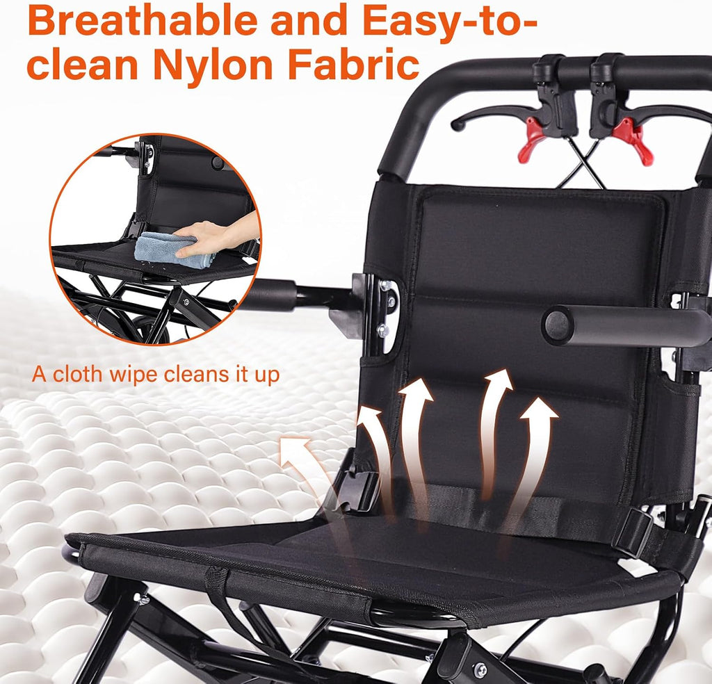 Upgraded 18.1" Wide Seat Lightweight Transport Wheelchair for Adults & Seniors, Foldable Travel Wheelchair, Narrow