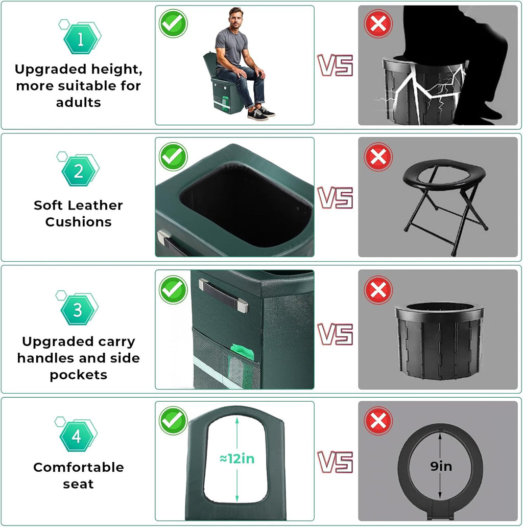 2026 Upgraded XL Portable Toilet for Adults,Tall Camping Toilet with Lid and Convenient Carry Bag, Portable Potty for