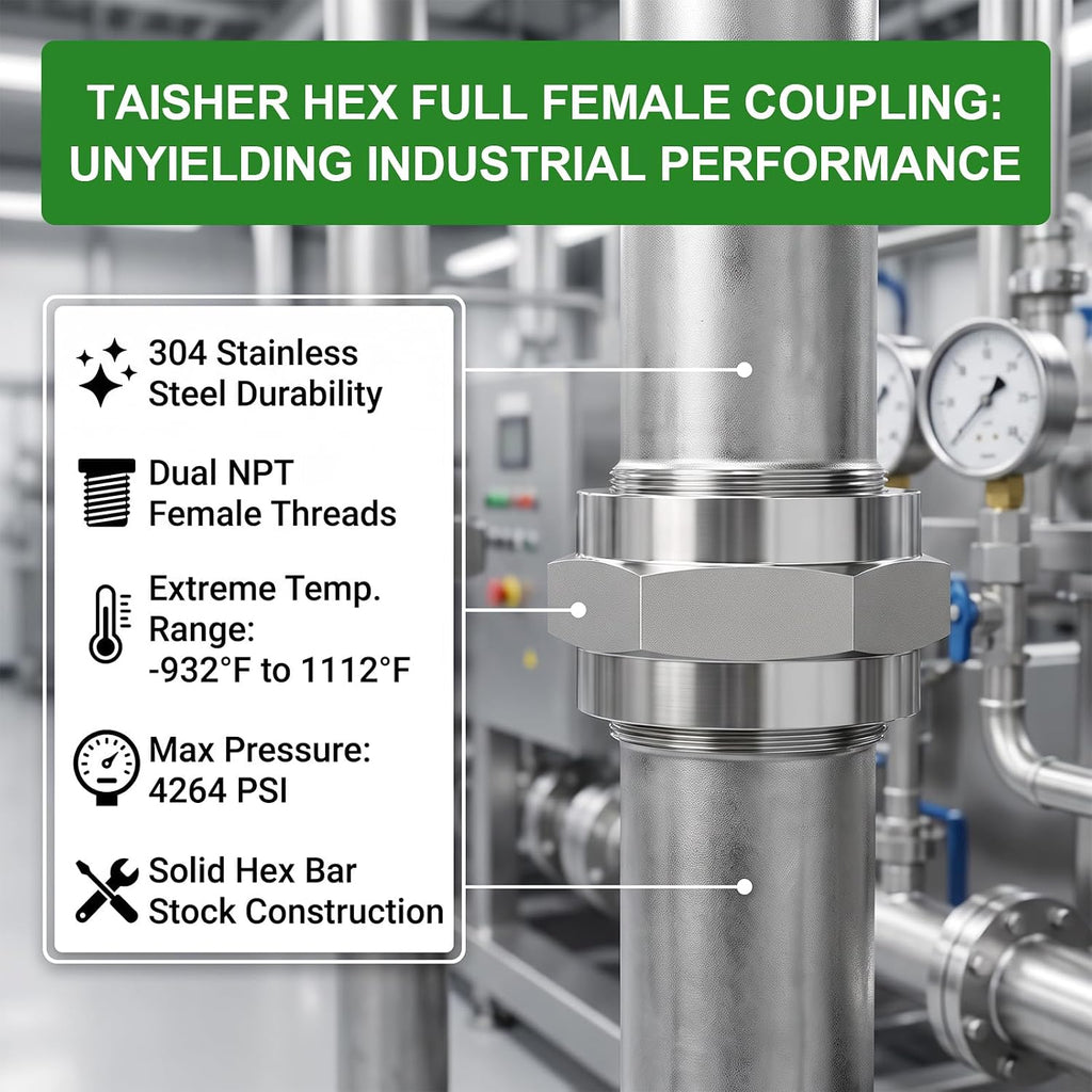 TAISHER 1PCS Forging of 304 SS Hex Coupling,3" NPT Female Pipe Fitting