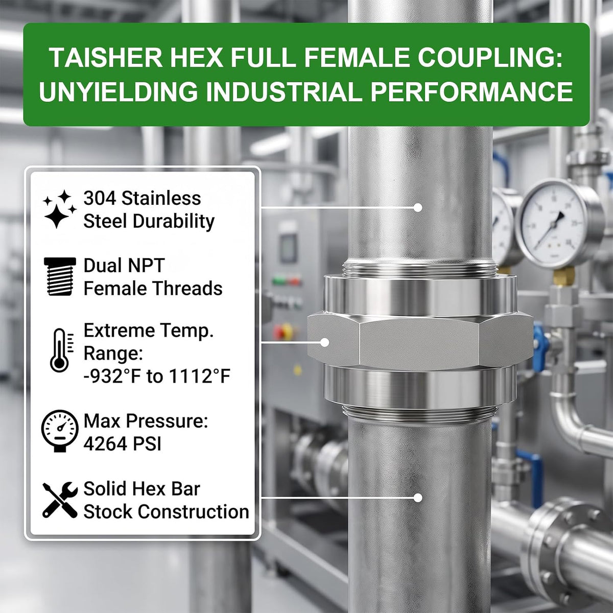 TAISHER 1PCS Forging of 304 SS Hex Coupling,3" NPT Female Pipe Fitting