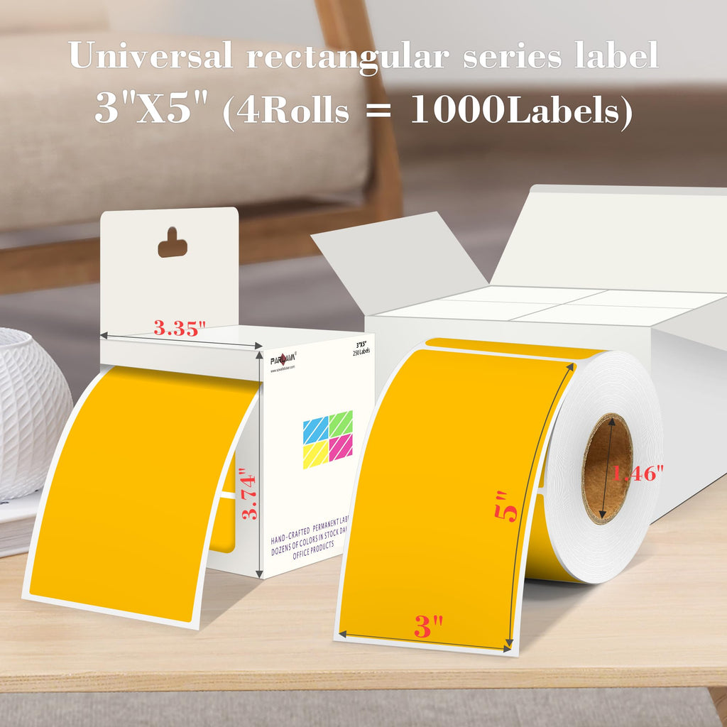 3x5 inch Rectangle Color Code Stickers, 1000PCS Fluorescent Orange Label