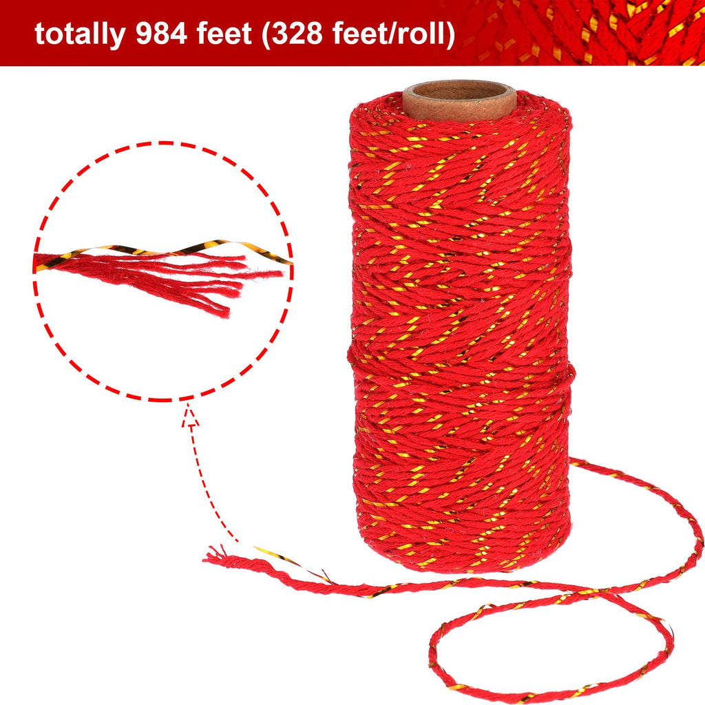 984 Feet Christmas Twine String for Crafts Bakers Cotton Twine Decorative Jute Metallic Gift Wrapping Rope Cord for