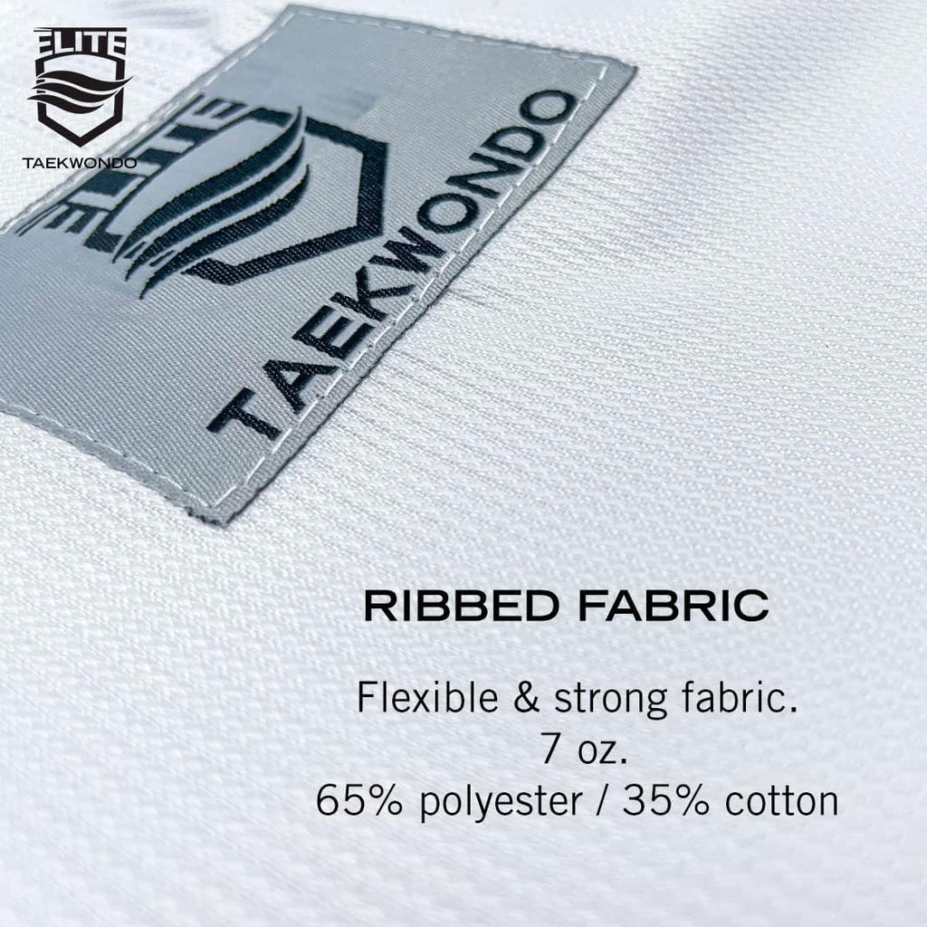 ELITE - Classic White Collar Taekwondo Uniform (TKD Dobok) - Hi Performance Ribbed Fabric for Optimal Comfort