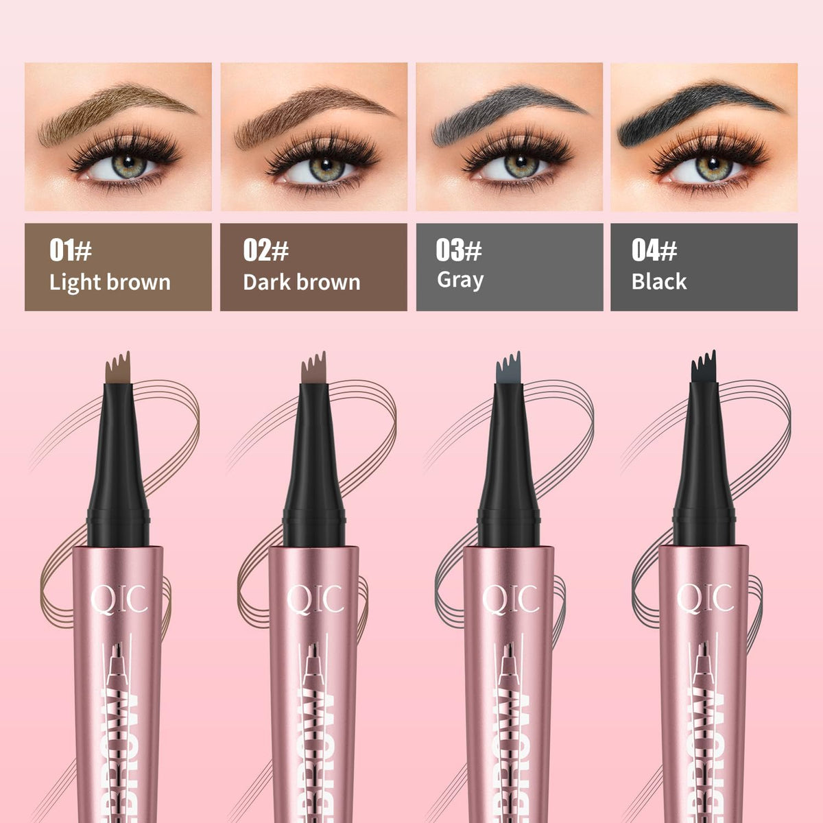 4-Tip Microblading Eyebrow Pen, Light Brown Eyebrow Pencil, Waterproof