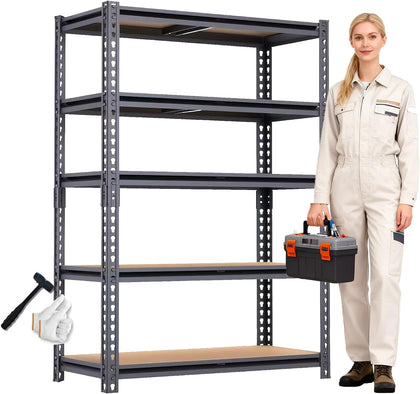 Garage Shelving, 2400 LBS Metal Storage Shelves, 12" x 28'' x 60'' Heavy Duty Shelf, Adjustable Shelving Rack