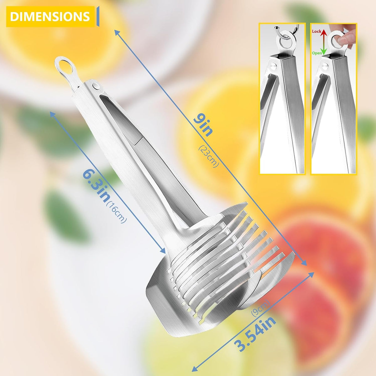 Tomato Slicer Lemon Cutter Multipurpose Handheld Round Fruit Tongs Stainless Steel Onion Holder Easy Slicing Kiwi