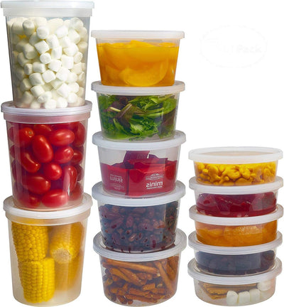 Food Storage Containers with Lids 8oz, 16oz, 32oz Freezer Deli Cups Combo Pack, 44 Sets BPA-Free Leakproof Round