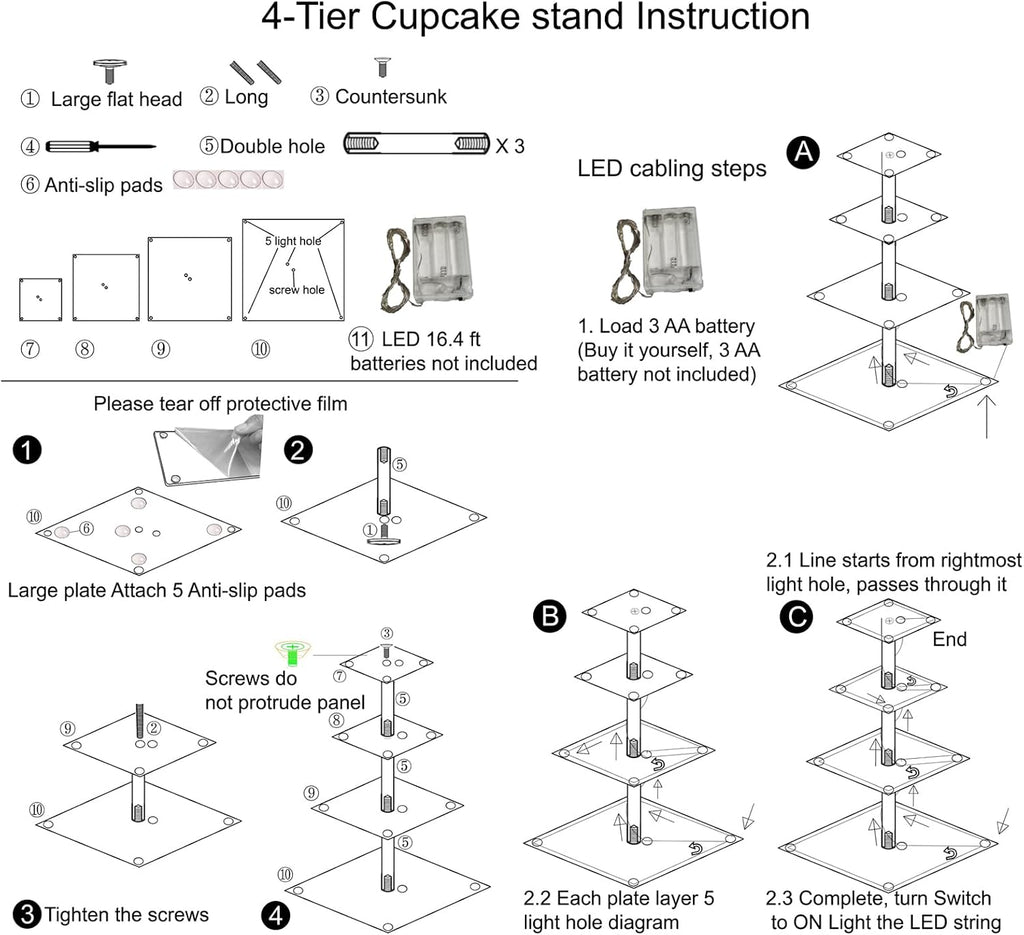 4 Tier Premium Cupcake Stand Cupcake Holder, Acrylic Cupcake Tower with LED Yellow Light for Cupcakes, Dessert Table