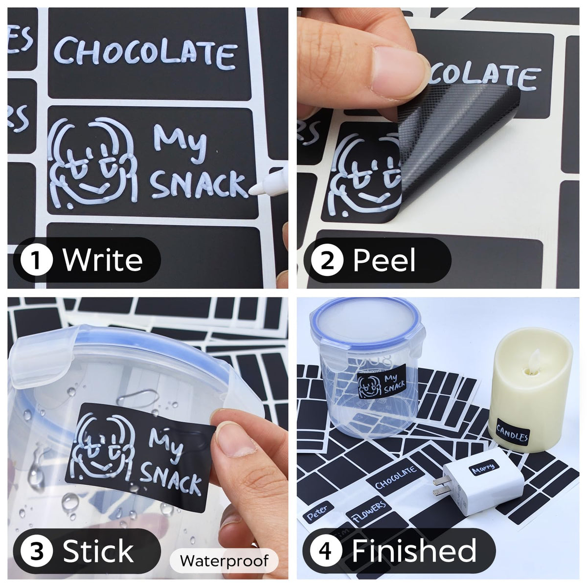 170Pcs Black Removable Labels for Jars with 2 Liquid Chalk Marker