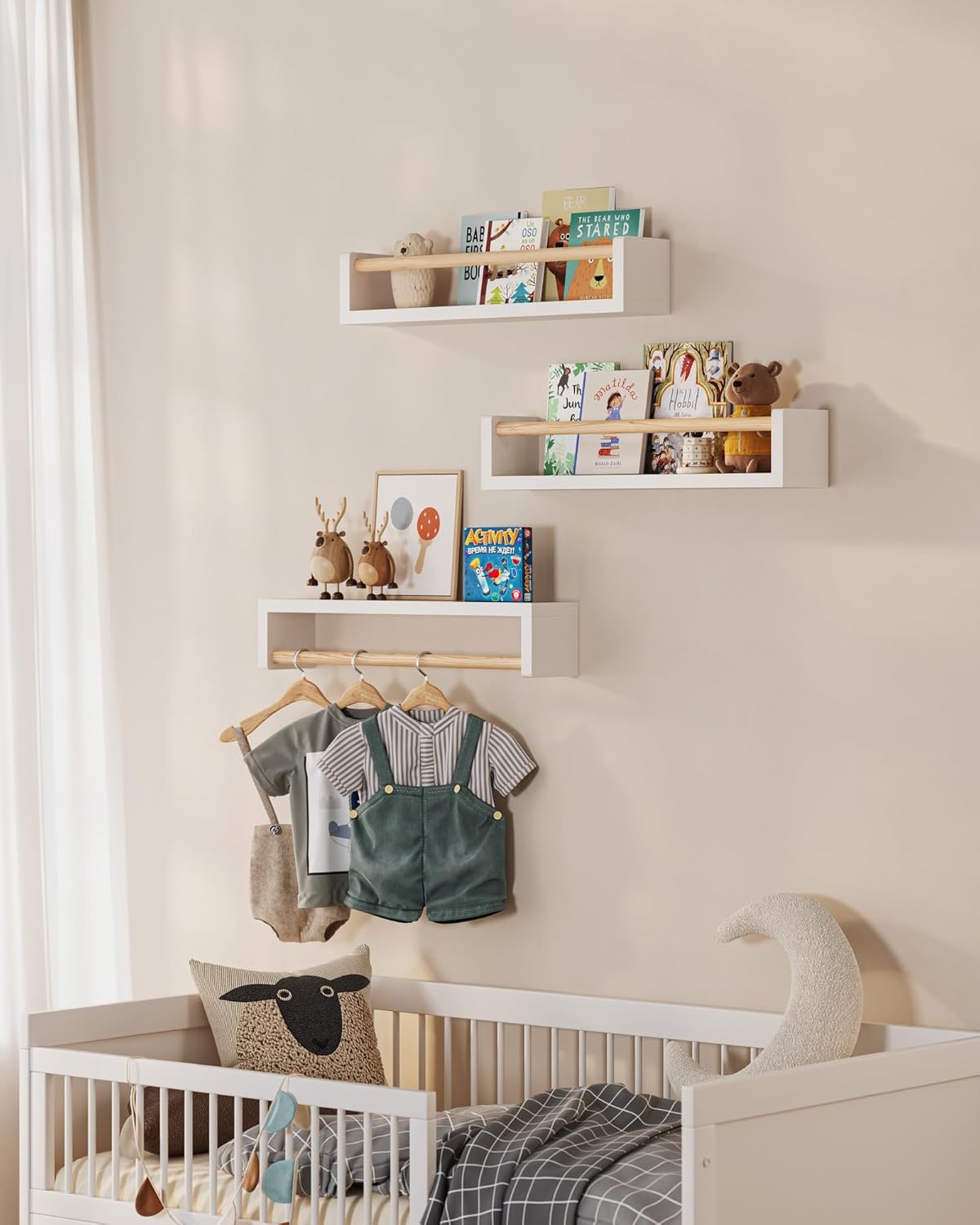 Nursery Book Shelves, Set of 3, Wall Bookshelf, Book Shelf for Kids Rooms, Wall Book Shelves for Bedroom Kids
