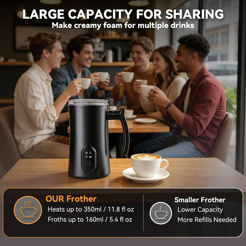Milk Frother, 4-in-1 Coffee Frother with Hot & Cold Foam, Quiet Design Frother Machine for Latte, Cappuccino and