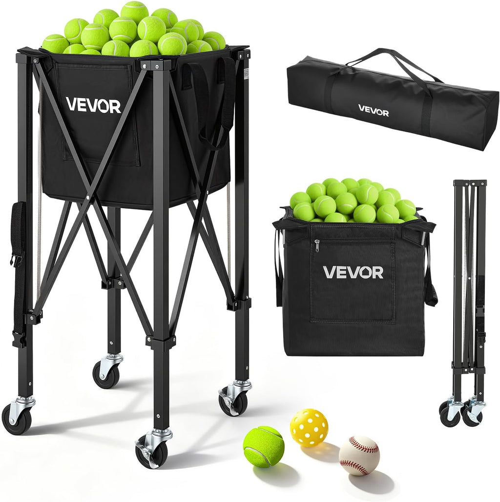 Tennis & Pickleball Hopper Holds 200/175/150/120 Balls, 3-in-1 Tennis Foldable Pickleball Basket Cart for Easy