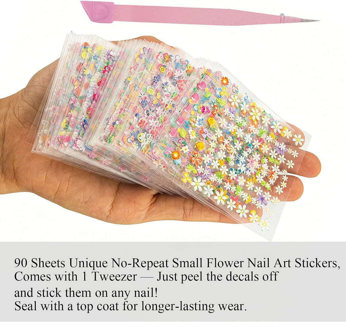 90 Sheets Flower Nail Stickers, 4500+Pcs 3D Daisy Floral Decals