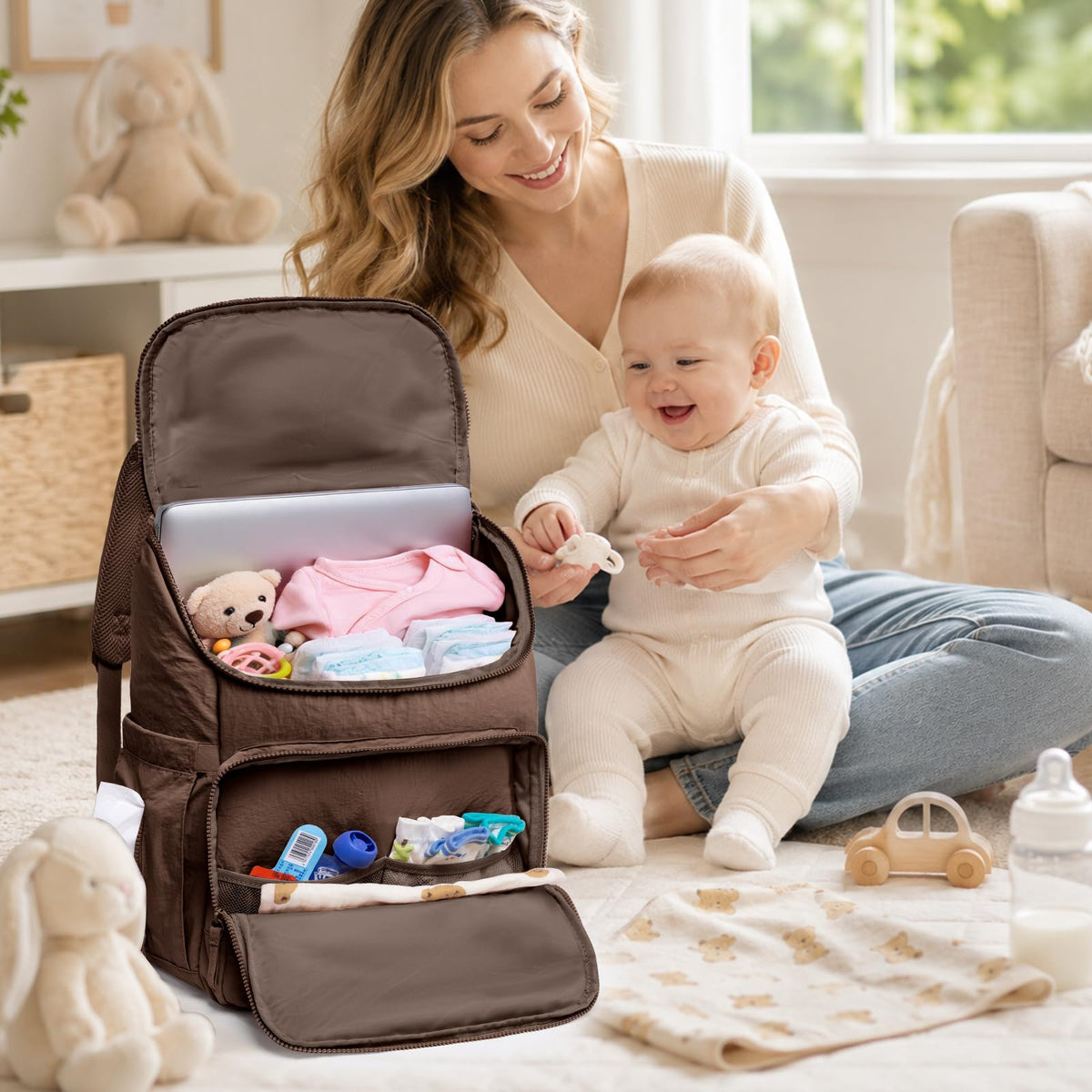 Puffy Diaper Bag Backpack for Mom, Large Quilted Baby Backpack