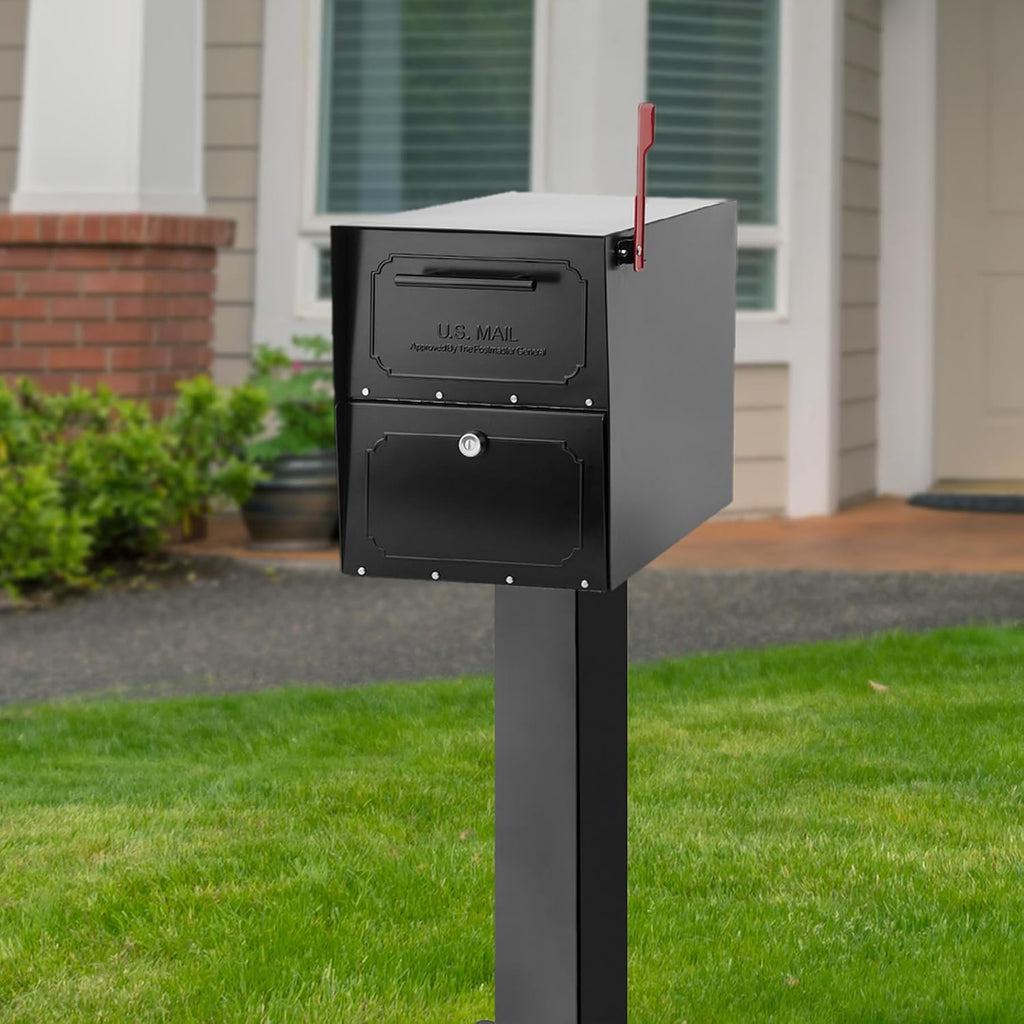 Oasis Pedestal Galvanized Steel Mailbox Post, Black | Heavy-duty post with weather-resistant outdoor build and a