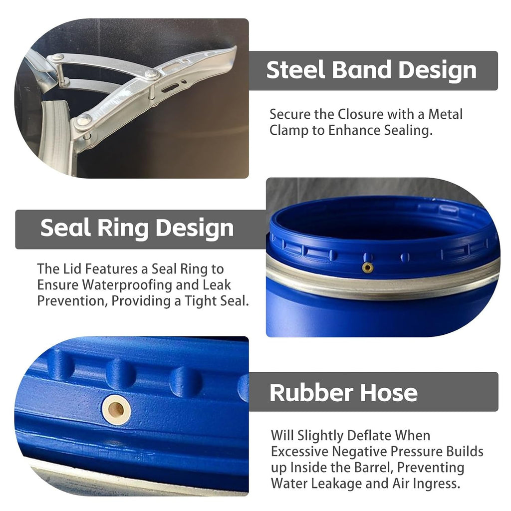 Plastic Water Storage Barrel with Lid, Food Grade, Air Tight, for Shipping, Industrial Use, and Rain Water