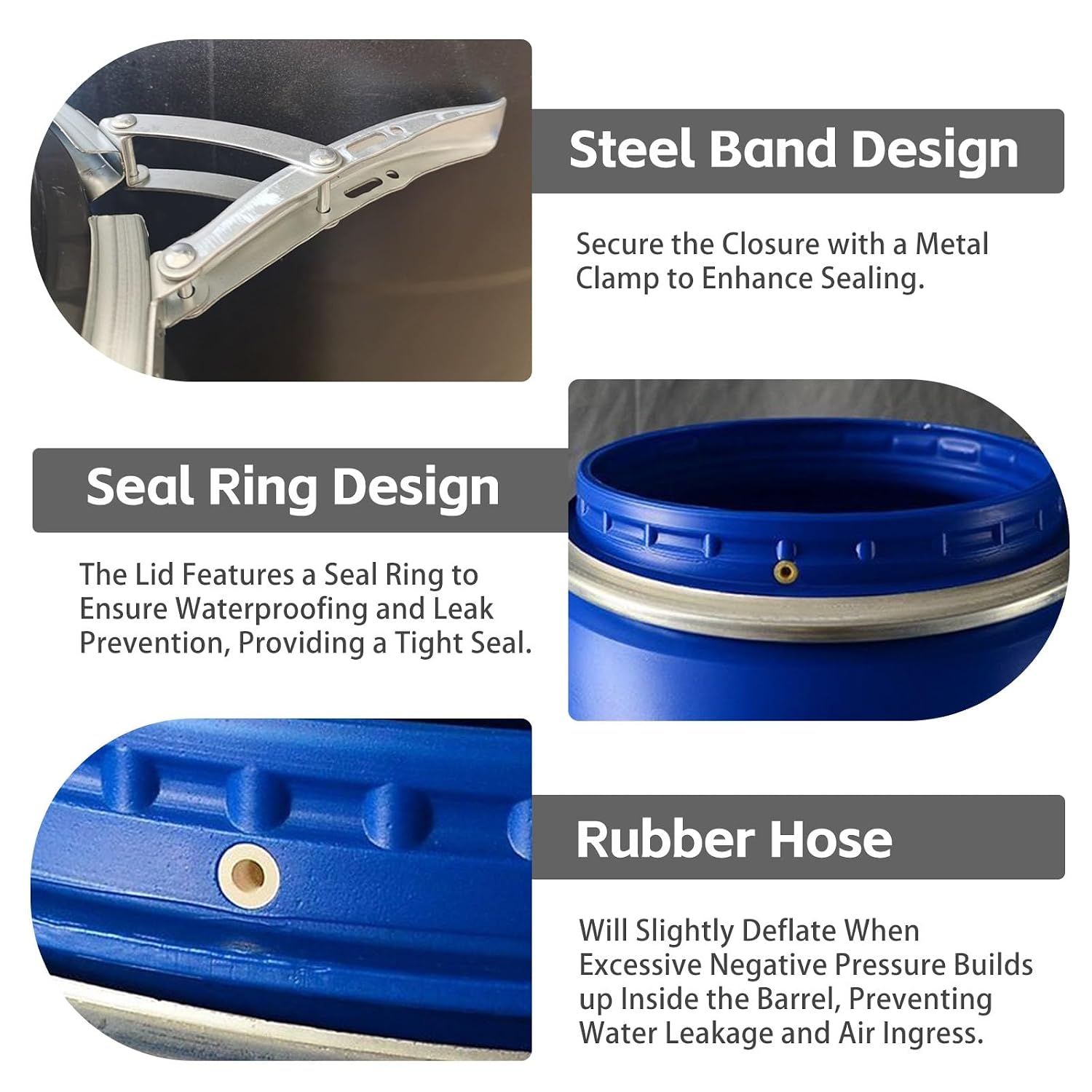 Plastic Water Storage Barrel with Lid, Food Grade, Air Tight, for Shipping, Industrial Use, and Rain Water