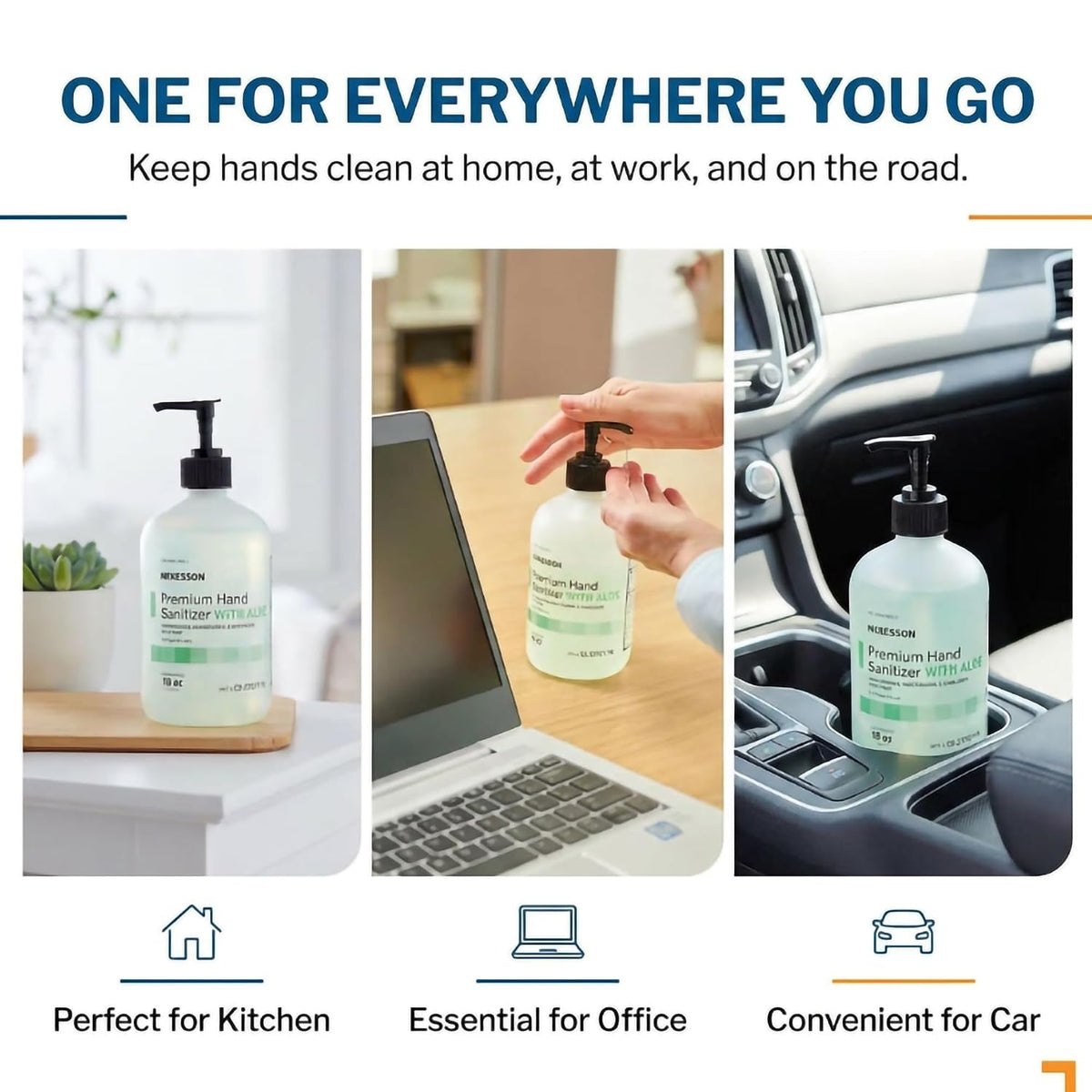 Hand Sanitizer with Aloe, 18 oz Pump Bottle [Pack of 3] - 70% Ethyl Alcohol, Spring Water Scent, No-Rinse Sanitizing