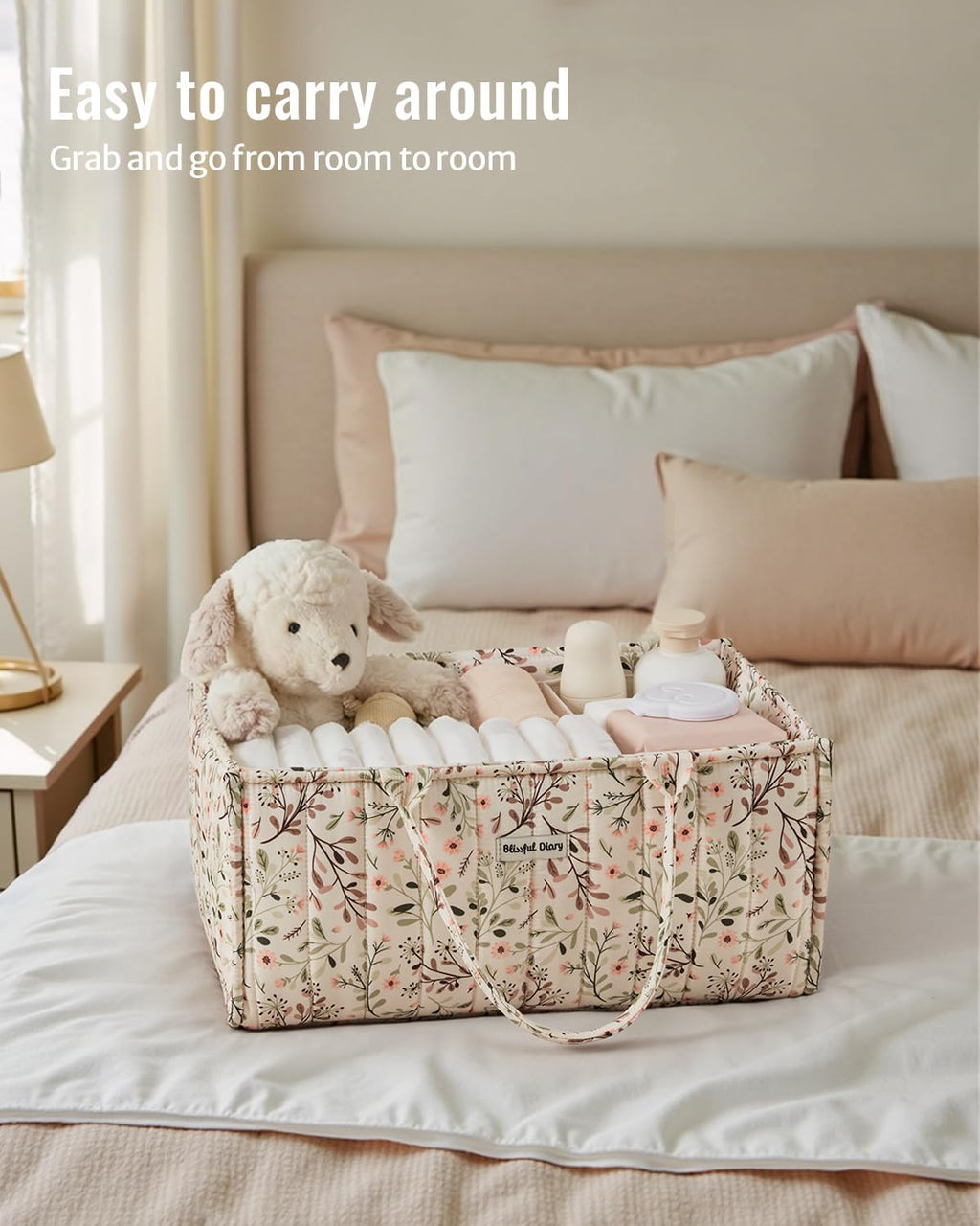 Floral Diaper Caddy Organizer, Stylish Nursery Storage Basket, Diaper Bag,Gift for Baby Shower, Baby Registry Must