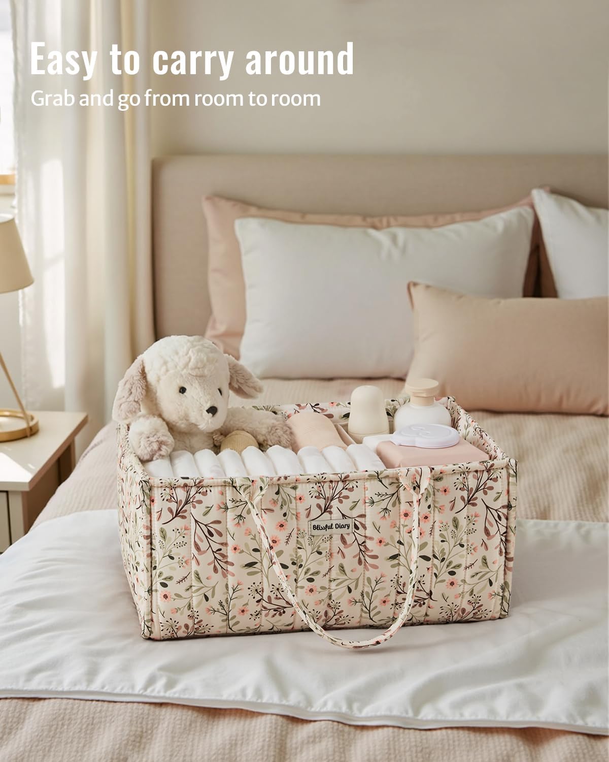 Floral Diaper Caddy Organizer, Stylish Nursery Storage Basket, Diaper Bag,Gift for Baby Shower, Baby Registry Must