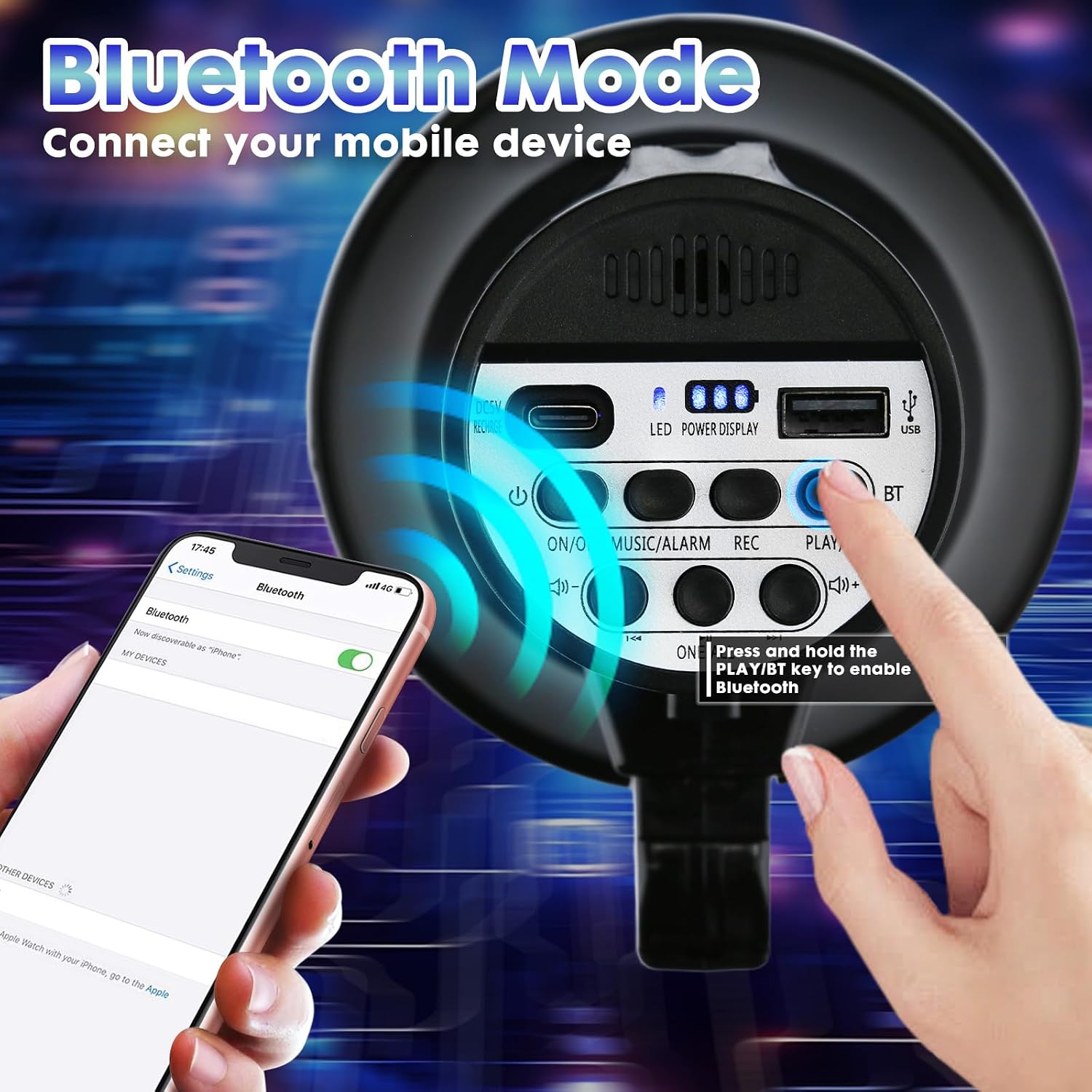 20 Watt Rechargeable Megaphone Bullhorn with Siren and 240s Recording, BT and USB Input, Megahone Speaker with Power