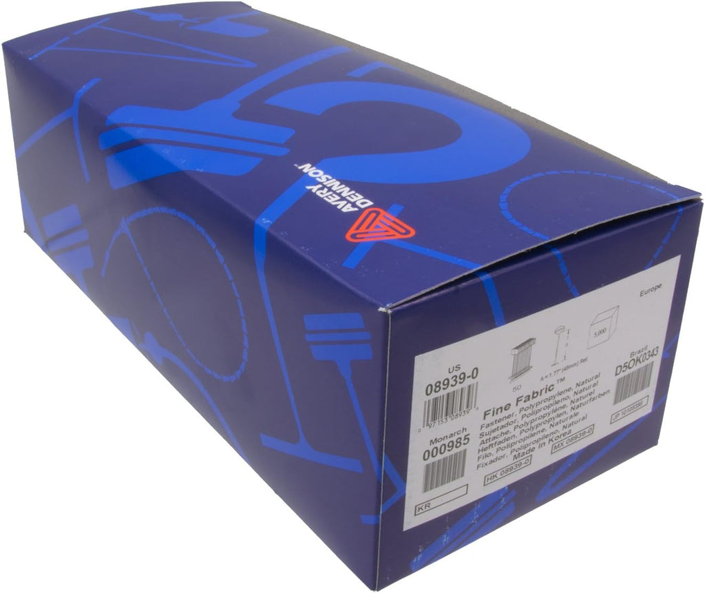 Dennison 08939 2" Fine Fabric Tagging Gun Fasteners Box of 5000