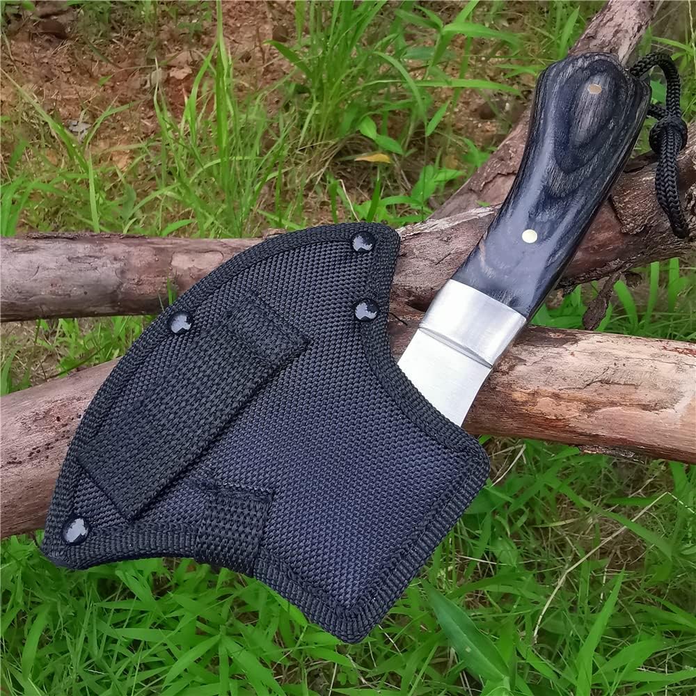 8.5" Camping Hatchet Axe with Nylon Sheath,Small Tomahawk Viking Axe Forged High Carbon Steel for Full Tang Wooden
