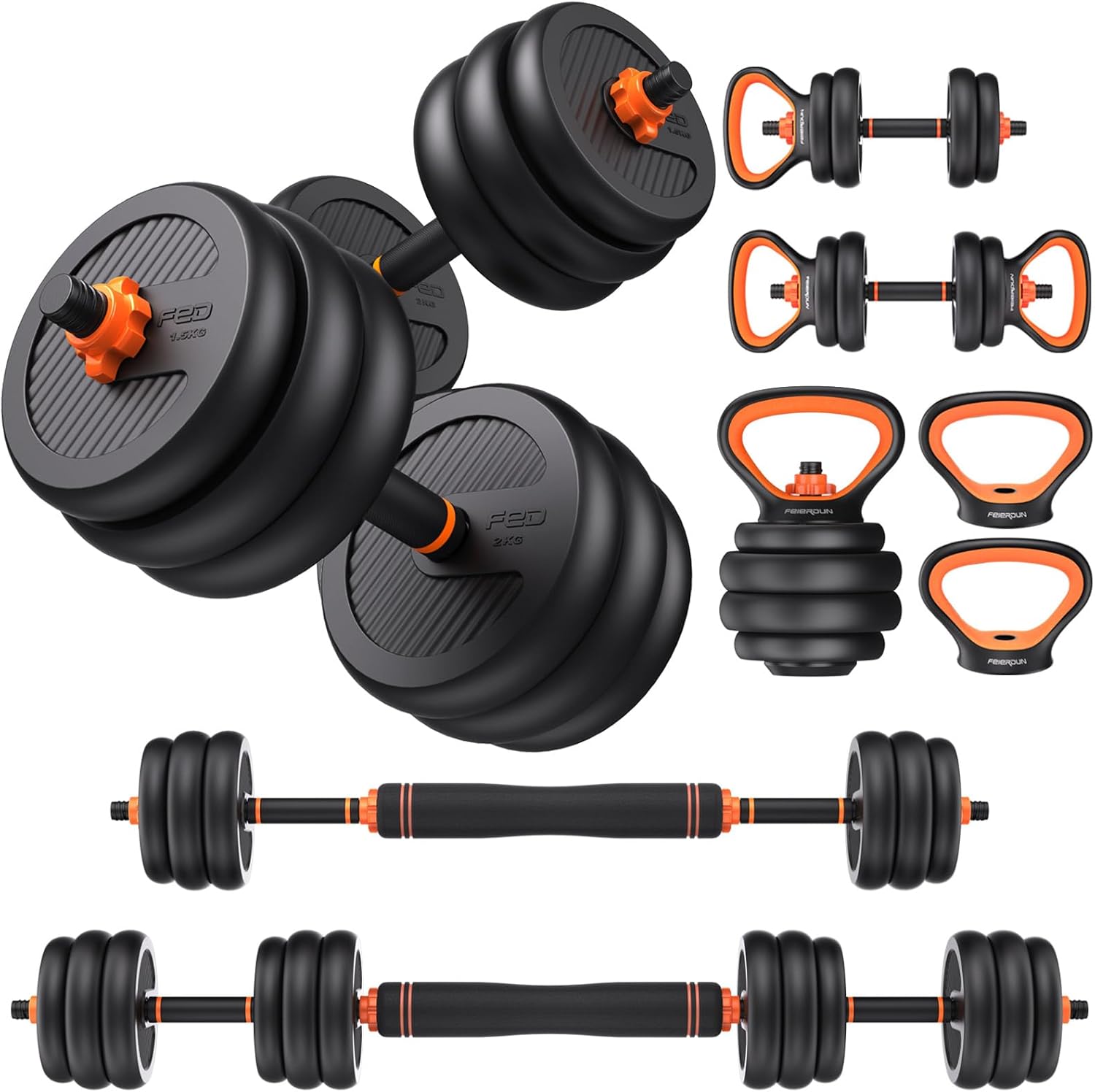DS2 Adjustable Dumbbells, 20/30/40/45/70/90lbs Free Weight Set with Connector, 5 in1 Dumbbells Set Used as Barbell