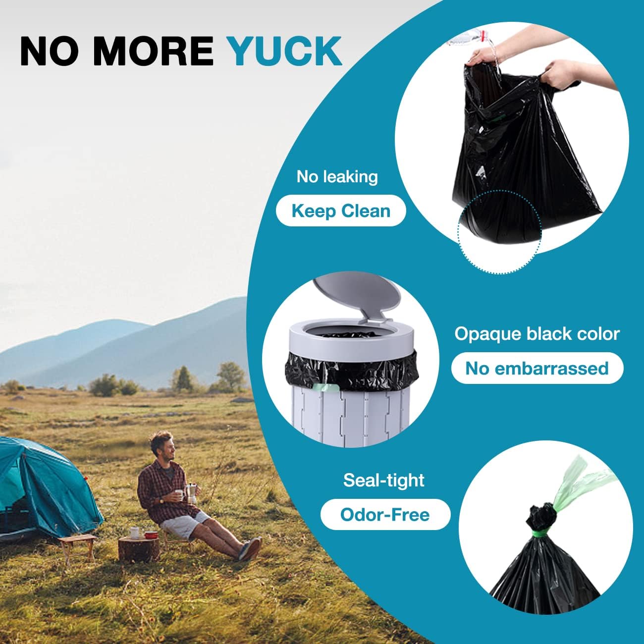 Portable Toilet Bags Drawstring 8 Gallon Camping Toilet Bags Toilet Waste Bags Leak-Proof Toilet Liners, Trash Bags