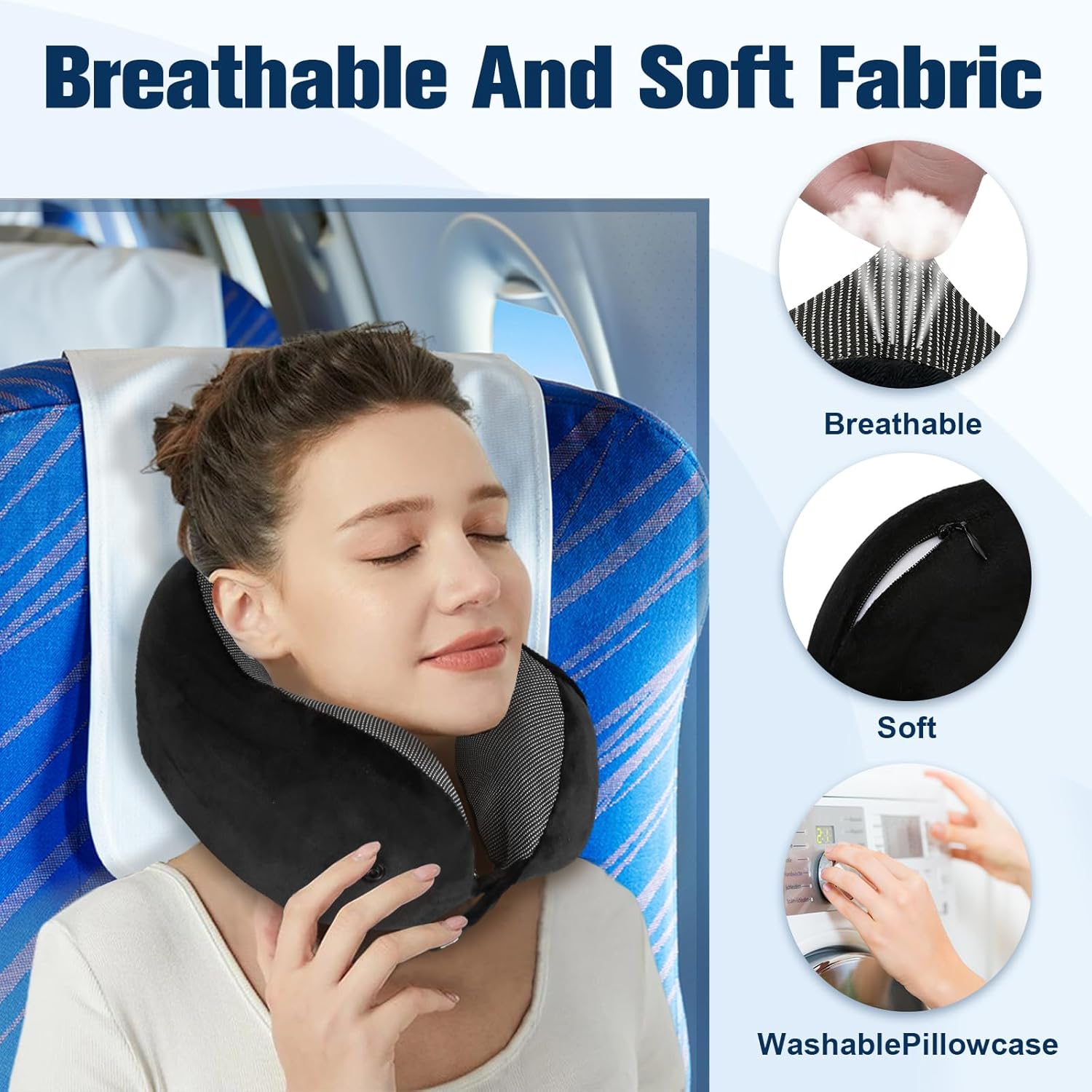 Neck Pillow for Traveling, Travel Pillows for Airplanes,100% Pure Memory Foam Travel Neck Pillow, Adjustable Flight