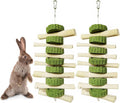 2 PCS Bunny Chew Toys for Teeth Natural Rabbit Toys Hanging Sweet Bamboo Chews with Grass Cake Guinea Pig Toys Snack