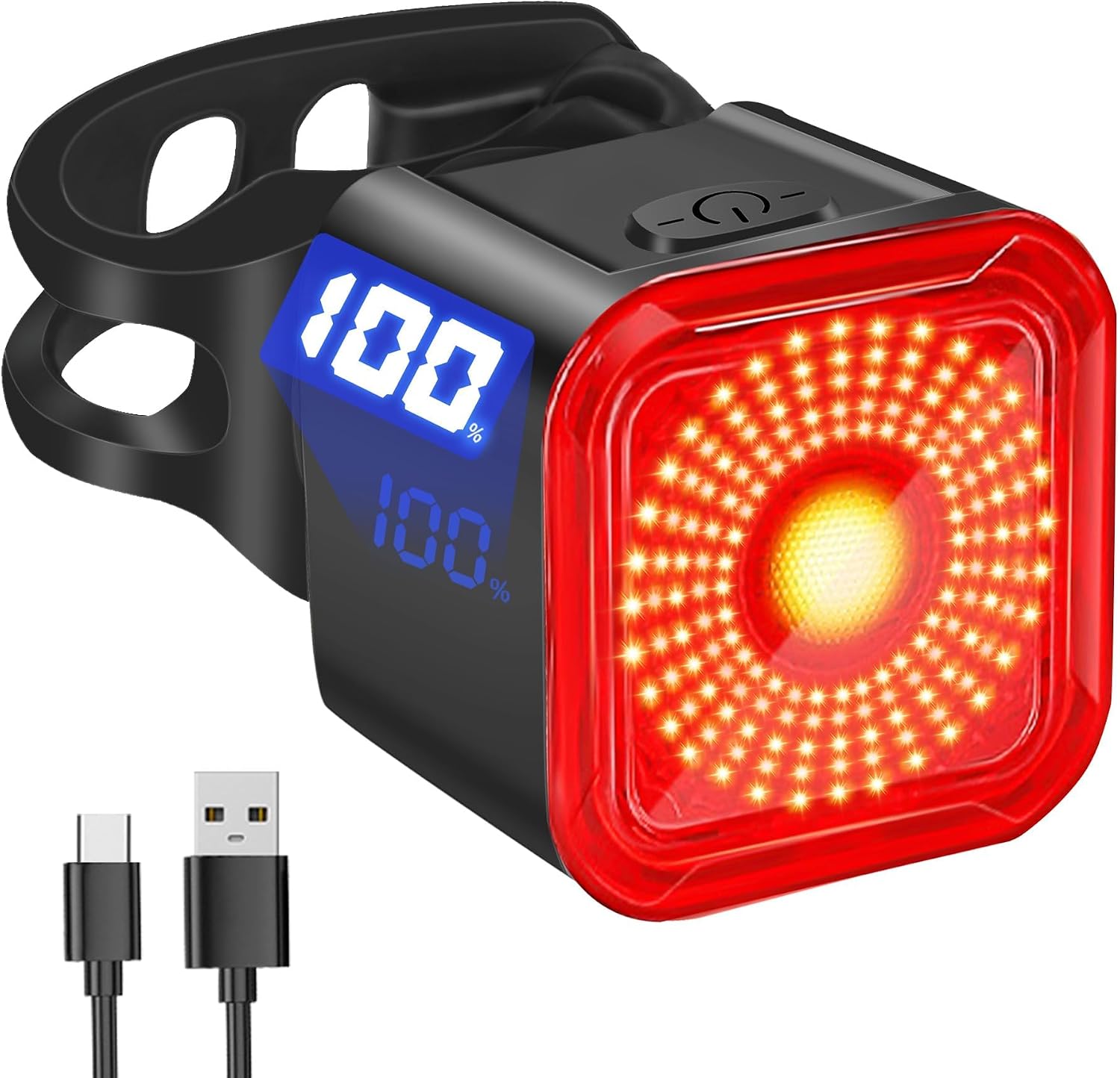 Bike Tail Light with LED Display Screen, USB-C Rechargeable | 6 Light Modes, IP55 Waterproof Bicycle Taillight for