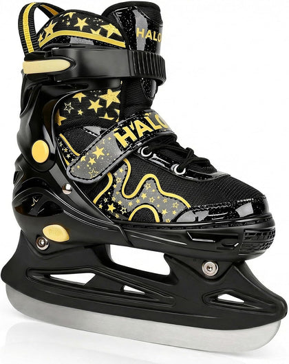 Ice Skates for Kids Girls Boys with Glitter Star, Adjustable Skates for Beginner with Triple Safety Closure, Gradient