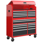 60'' Rolling Tool Chest Combo, 18-Drawer Heavy Duty Steel Tool Cabinet with Power Outlet, Locking System & Wheels