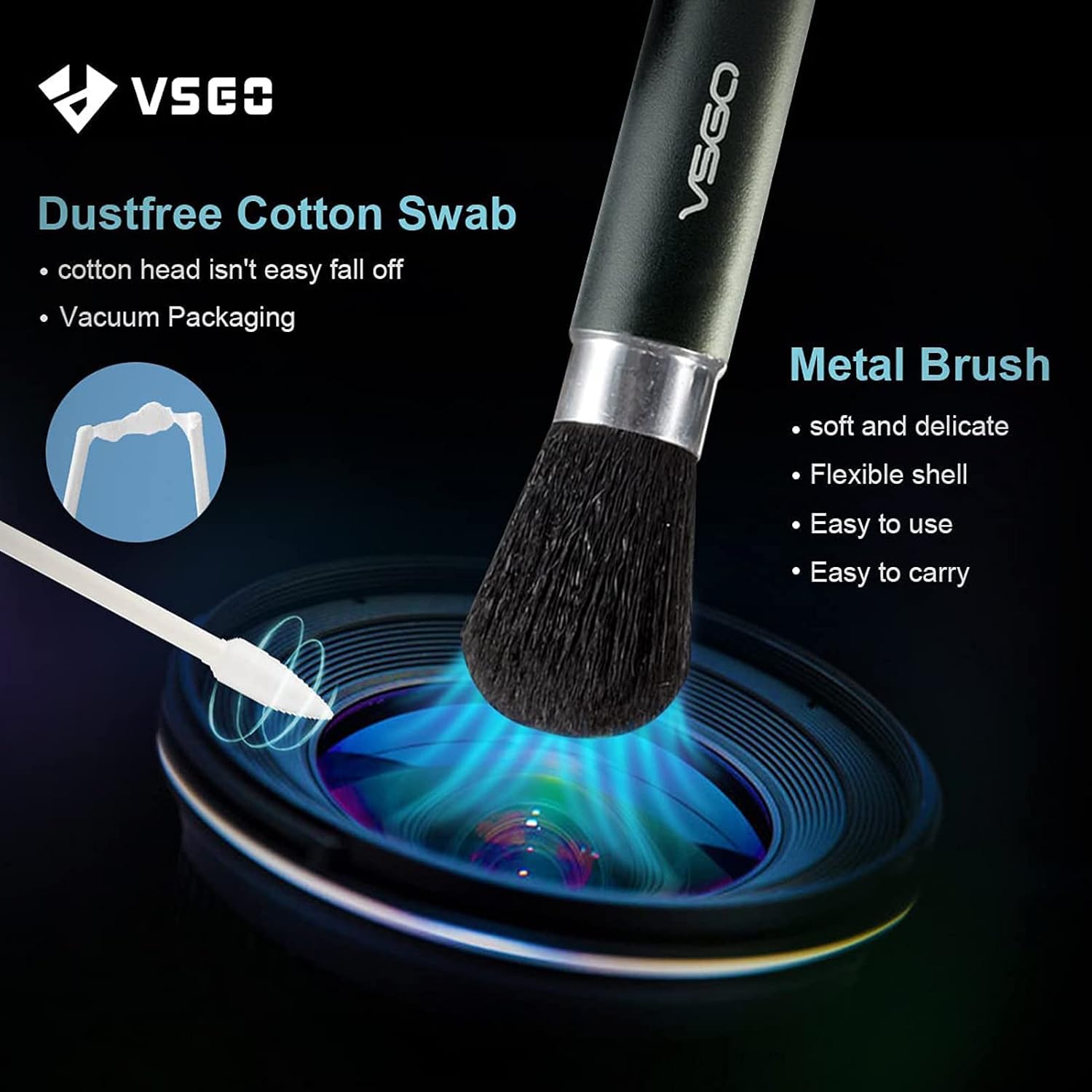 Professional Lens Cleaning Kit with Air Blower Folding Pouch Microfiber Lens Cloth Wet Wipes Lens Cleaner Metal Brush