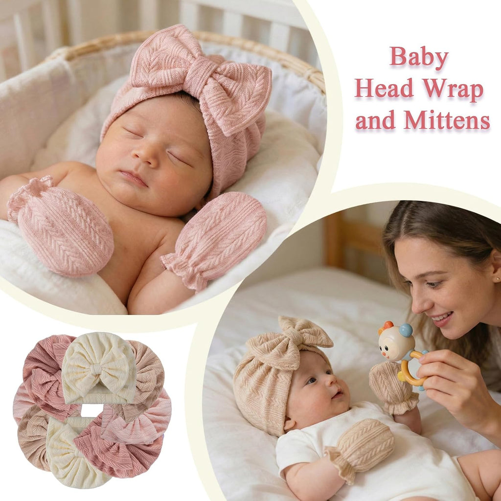 Newborn Baby Girl Hats Mittens Set Cotton for Infants 0-6 Months