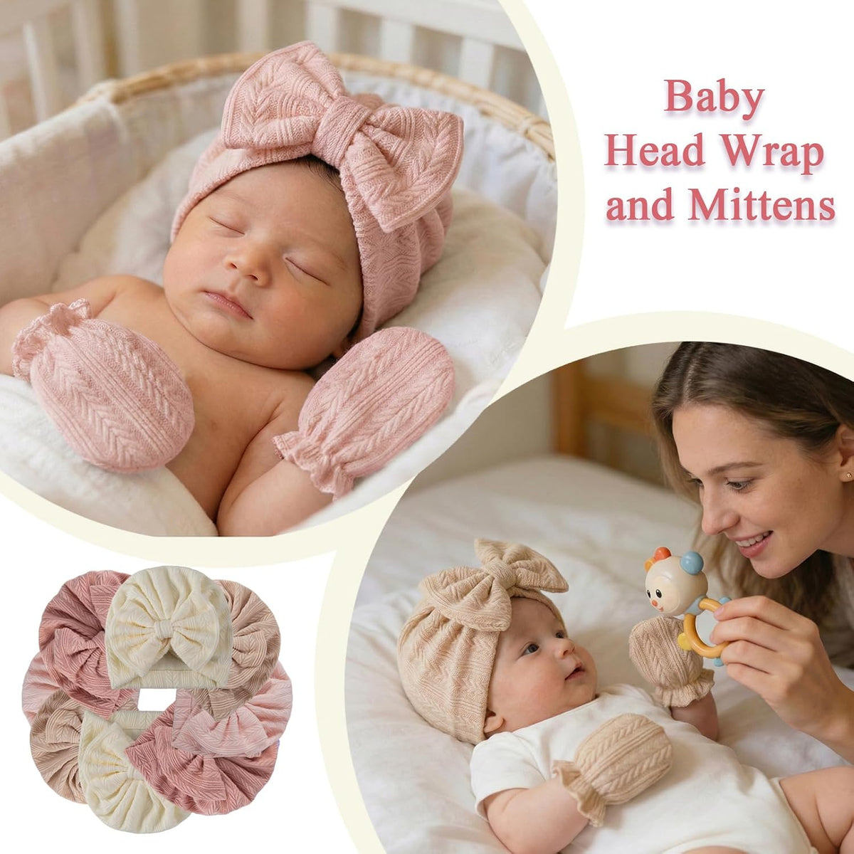 Newborn Baby Girl Hats Mittens Set Cotton for Infants 0-6 Months