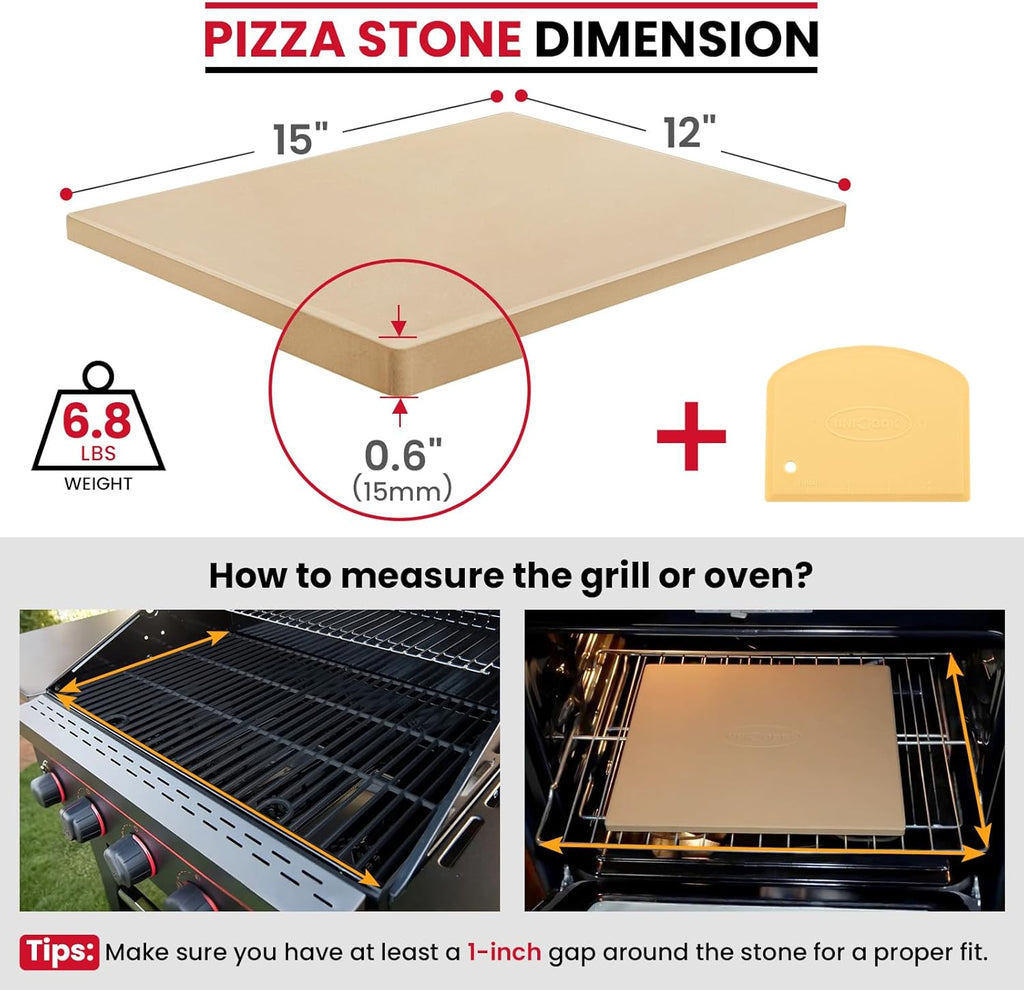 15 x 12 Inch Rectangular Pizza Stone for Oven and Grill, 6.8 Lbs
