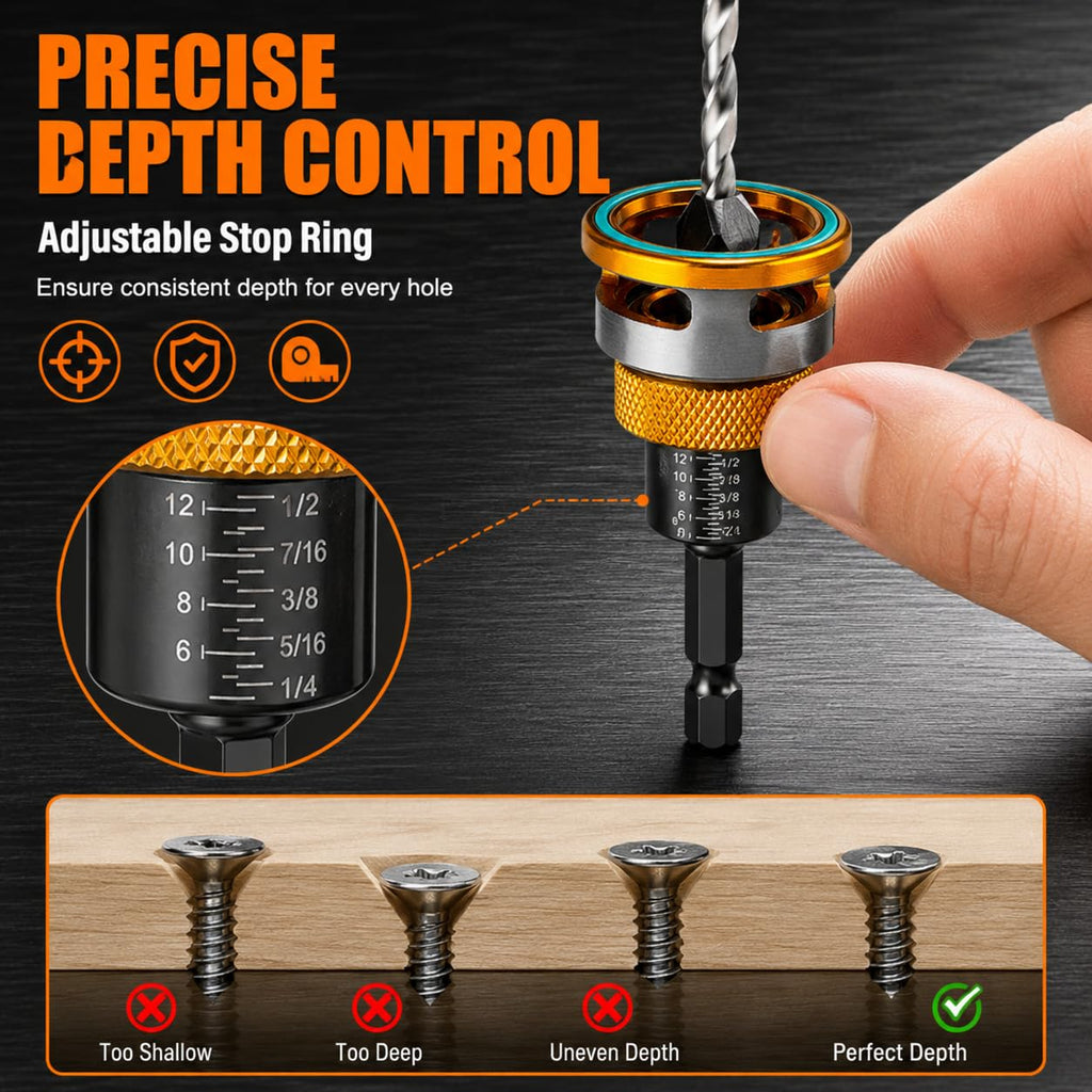 Countersink Drill Bit Set with Depth Stop 4PCS
